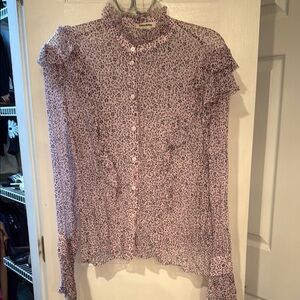 Zadig & Voltaire Gold Ruffled Blouse with Mandarin Collar